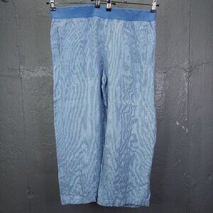 J Jill Love Linen Pants Womens L Blue Stripe Wide Leg Crop Pockets Pull-on Beach